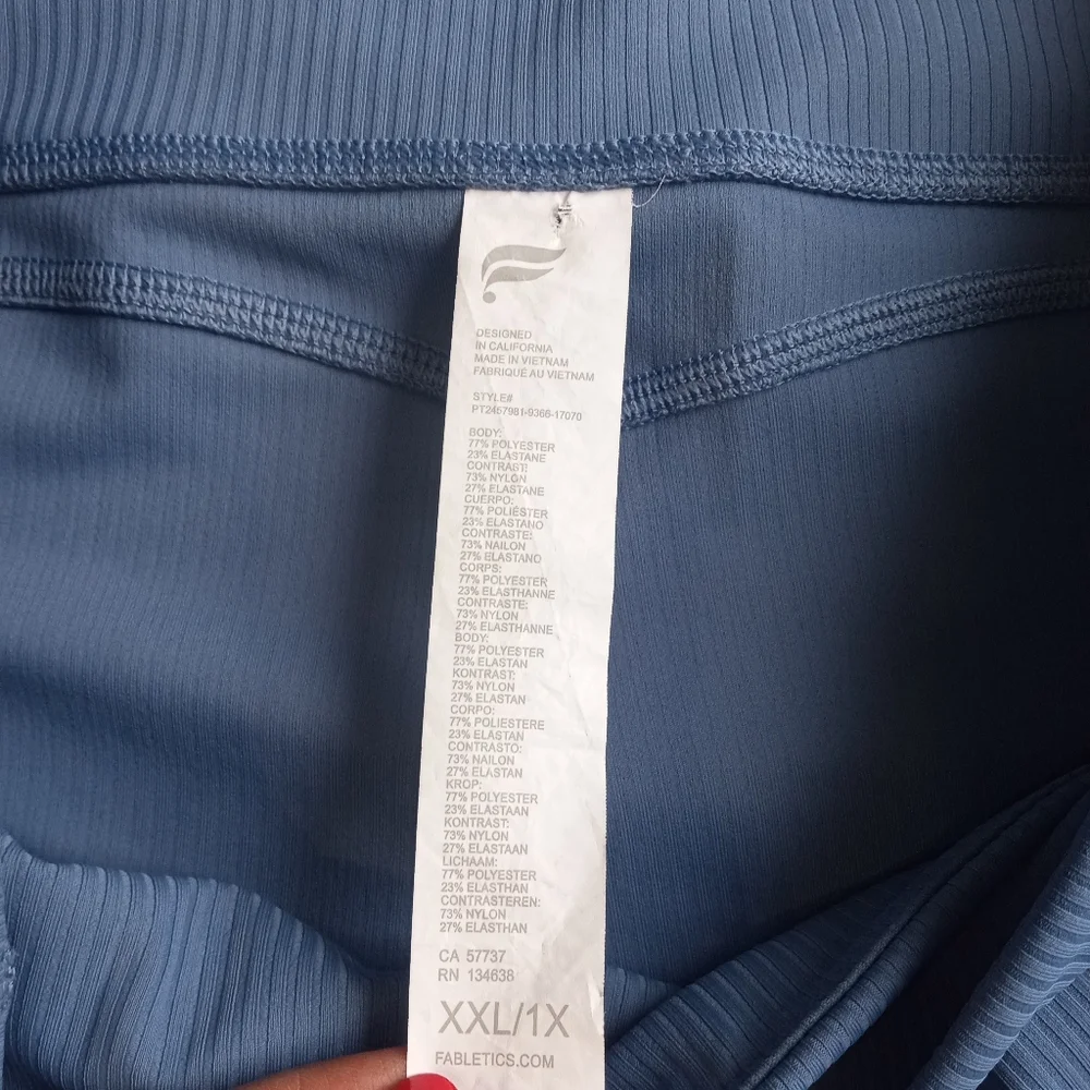 Fabletics Oasis Ribbed Crossover Flare High Waist Ultra Soft Pants Element Blue - Picture 10 of 10